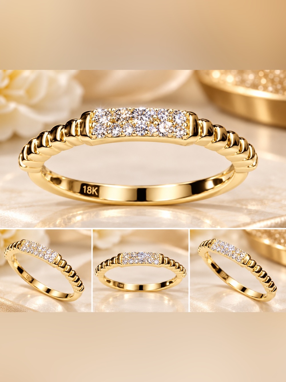 Lab Diamond Bar Top Ring Set in 18K Gold over Solid Sterling Silver